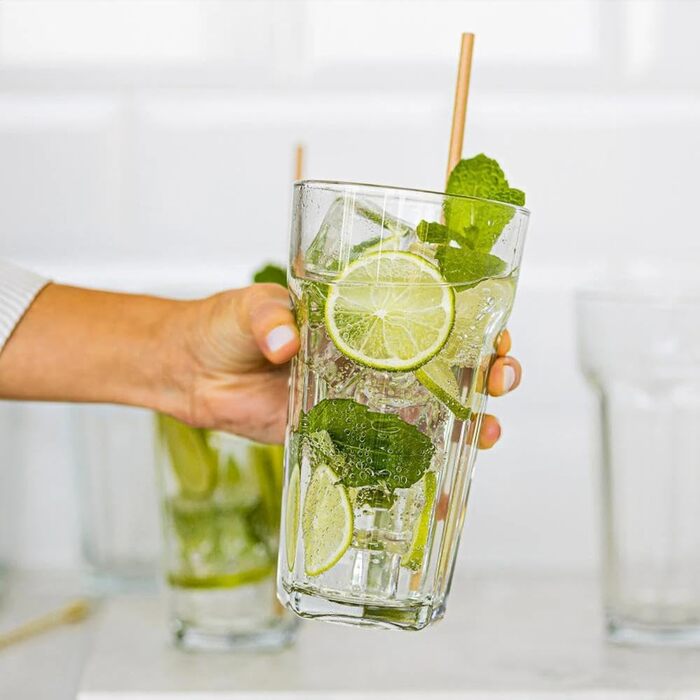Cocktail Glasses Large Drinking Glasses Caipirinha Glasses | 630 ml | Set of 6 | Cocktail Highball Water Glass Set XXL Tumblers Retro Design | Dishwasher Safe | Collection Alva | Transparent