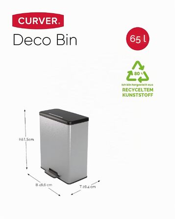 Сміттєвий кошик Curver Deco Bin, пластиковий, сріблястий металік, 65 л