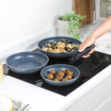 Набір сковорідок Russell Hobbs Smart Clip & Cook, 3 шт, антипригарні, знімна ручка, для індукції, духовки, 20/24/28 см, Nightfall Stone