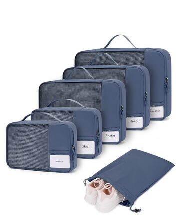 Органайзери для валізи ECOHUB, набір 6 шт. з ID-міткою, екологічні, дихаючі, для подорожей (зелений, блакитний)