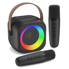 Караоке машина з 2 мікрофонами Bluetooth для дітей та дорослих, з диско-підсвіткою, чорна - ідеальний подарунок для вечірок (3-15 років)