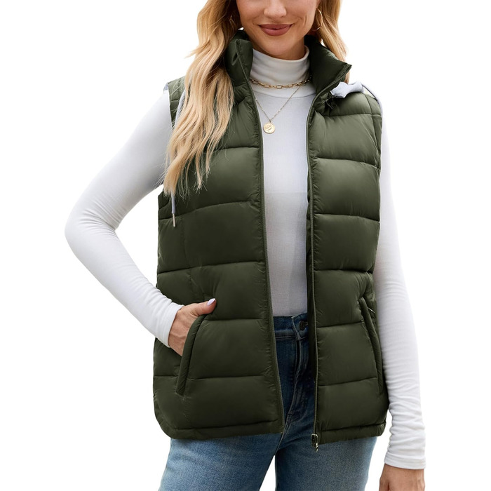 Степова жилетка Vancavoo з капюшоном: тепла, зручна, для осені та зими (армійний зелений, розмір L)