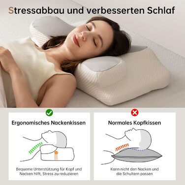 Homyrium Ergonomic Neck Pillow Head Pillow Orthopedic Pillow Memory Foam Neck Support Pillow Anti-Snoring Pillow for Side, Back & Stomach Sleepers (Gray)