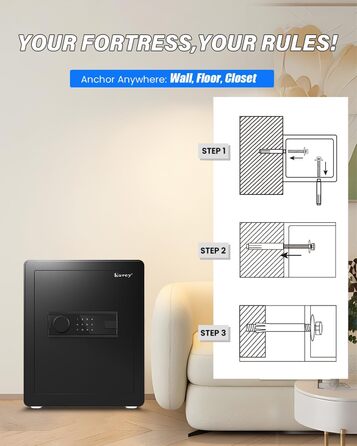 Сейф Kavey Safe Tresor 50L з цифровим замком, подвійним сигналом тривоги та LED-підсвіткою