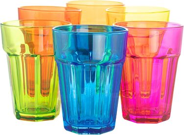 Rainbow Glasses Set, 6-Piece: Colorful Water Glasses, 425 ml Drinking Glasses, Colorful Highball Glasses, Cocktail Glasses, Juice Glasses, Large Drinking Glasses, Colored Caipirinha Glasses | Gigi Vivid Rainbow