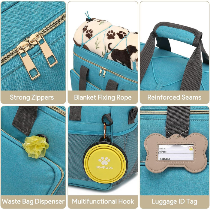 Універсальна переноска для тварин, ідеальна для подорожей та ночівель, аксесуари для котів та собак, стильна сумка-переноска з багатьма кишенями (Океановий блакитний)