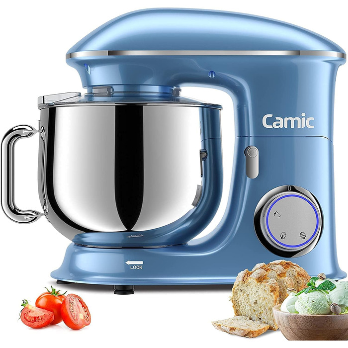 Stand Mixer Dough Mixer Camic 1500W 8L Stand Mixer Mixing Appliance Multifunction Mixer Quiet, Powerful, and Professional, 6 Speeds with Pulse, Stainless Steel Bowl (Black)
