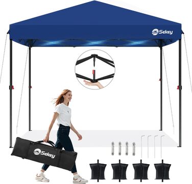 Sekey One-Touch Pop Up Pavilion 3x3 Waterproof Stable Winter-Proof, Folding Pavilion 3x3m with Thickened Tubes, Party Tent Pavilion Foldable for Camping Festival Party, (Navy, without sidewalls)