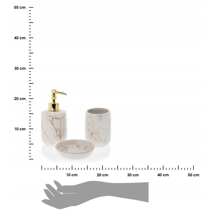 Набір аксесуарів для ванної кімнати (3 предмети), біло-золотий, стиль гламур