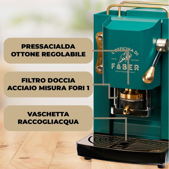 Faber Pro Deluxe Brass Coffee Machine with E.S.E. Paper Pads 44 mm