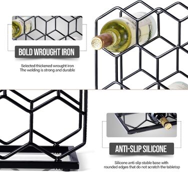 Drincarier Countertop Wine Rack, 14 Bottles, Freestanding, Modern Gold Metal, Pantry, Wine Bottle Storage (Bottles) (Black)