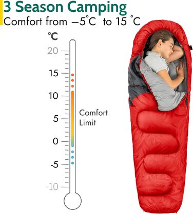 Дитячий спальний мішок Trail Mumienschlafsack 3 сезони для кемпінгу – 300gsm – червоний (для хлопчиків та дівчаток)