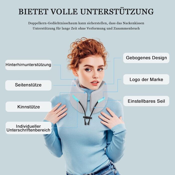 Подушка для шиї Comfy з Memory Foam - регульована, 360° підтримка, сіра (S)