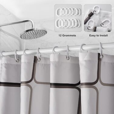 Водостійкий душовий завіс DUFU, 180x200 см, білий, з 12 кільцями