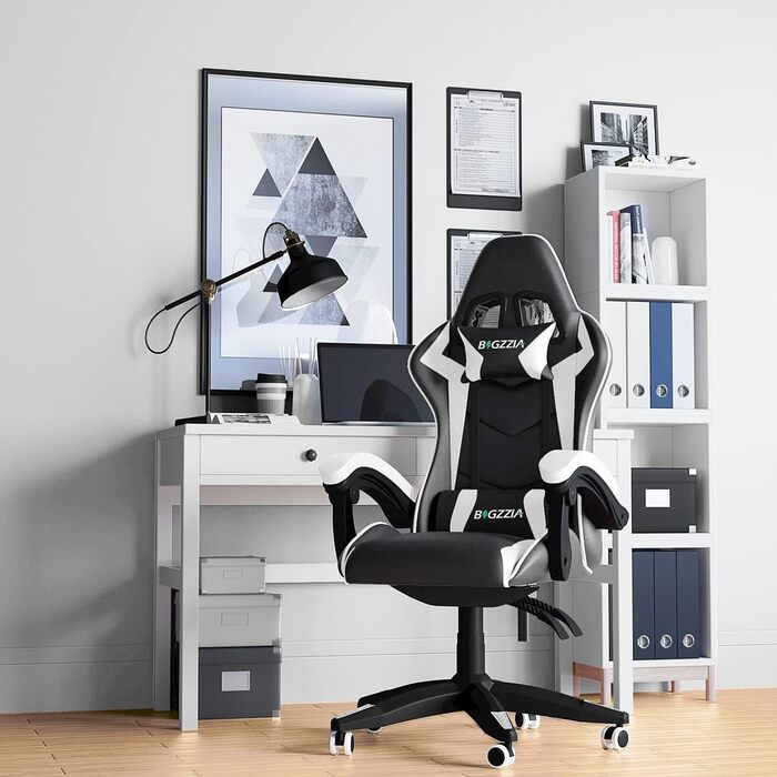 Геймерське крісло Racingreat Ergonomic: регульоване, PU-шкіра, з підголівником, для дітей, підлітків та дорослих, кремово-біле
