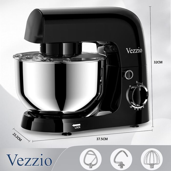 Міксер тістовий Vezzio Knetmaschine 1500W, 4.5л, 10 швидкостей, зелений/чорний