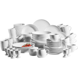MÄSER Barca Series, Extensive Dinnerware Set for 8 People, 68-Piece Combination Service in a Modern, Rimless Shape, Round, White Complete Service 68-Piece, 8 People.