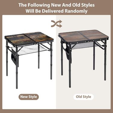 REDCAMP Складаний столик з регулюванням висоти, легкий портативний туристичний столик 60x40 см (4 положення) з сітчастою поверхнею, для дому та відпочинку на природі, балкона, ринку, кухні, темно-коричневий (під дереву, 60*40 см, 4 висоти)