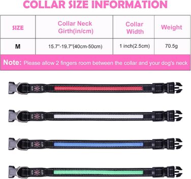 Світловідбиваючий нашийник для собак AUAUY LED, USB-зарядка, водонепроникний, регульований, безпечний, 6 кольорів, розмір S (11.8-15.7'/30-40 см)