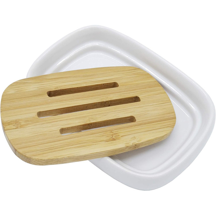 Підставка для мила Lofekea з кераміки та бамбуку, двошарова, для ванної та душу