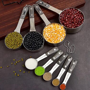 9-Piece Measuring Cup Set with Hanging Handles, Measuring Spoons, Coffee Spoons, Stainless Steel, Non-Toxic, Professional Kitchen Measuring Set for Cooking and Baking.