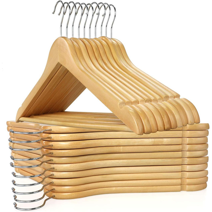 Дерев'яні вішалки для одягу з виступами для спідниць та штанів, 360° обертання, 20 шт. (білий)