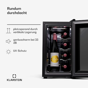 Витримайте вино з комфортом: Витримайте вино Klarstein Reserva Slim Uno - винний холодильник з LED-підсвіткою та UV-захистом
