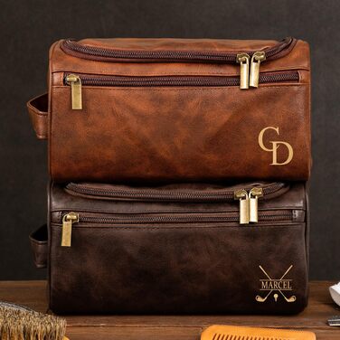 Чоловічий дорожній набір Kulturbeutel (2 шт.) з PU-шкіри, персоналізований, великий об'єм, подарунок на День батька, ювілей, День святого Валентина, бронзовий