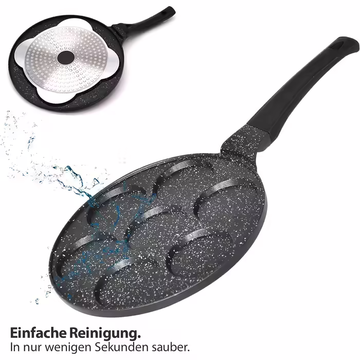 Amalindo Pancake Pan Induction, 4 Holes, Pancake Mold, Fried Egg Pan, Pancake Maker, Poffertjes Maker, Non-Stick Pan, Egg Pan, Fried Egg Pan, Pancake Pan, Ø26cm (7 Hole Black)