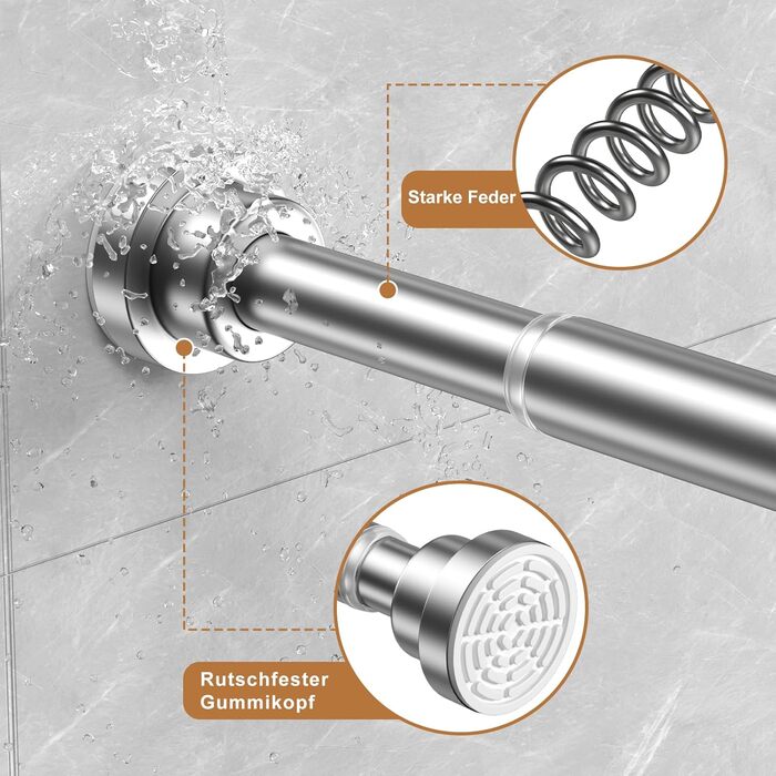 Штанга для душу/шторки без свердління AIZESI, телескопічна, 80-160 см, діаметр 22 мм, для ванної, вікна, шафи