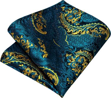 Краватка чоловіча Paisley з шовку, нагрудна хустинка, краваттянка, затискач для краватки - DiBanGu, для весілля та балу (Павіо-блакитний)