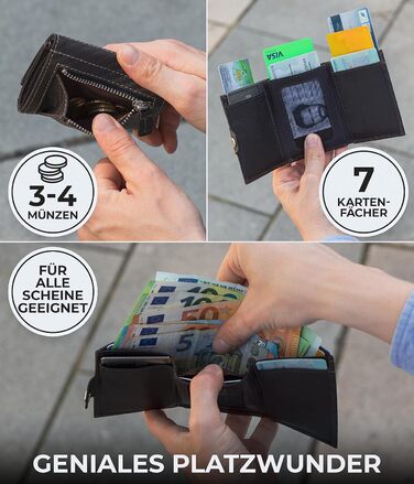 Гаманець Koruta Slim з RFID захистом та відділенням для монет (Carbon Braun) - картхолдер для чоловіків і жінок, міні-гаманець для кредитних карт, Airtag-відділення
