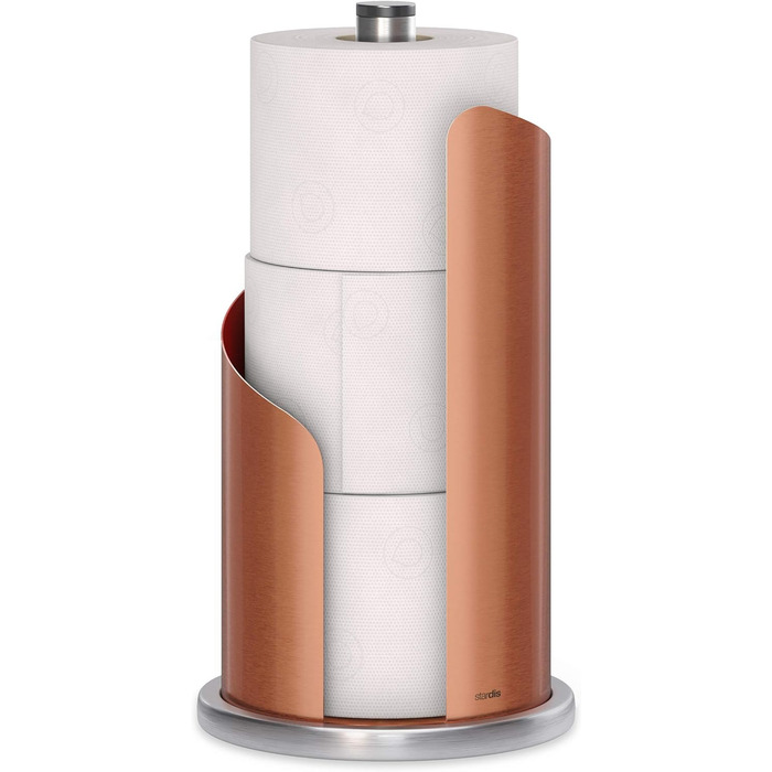 stardis Stainless Steel Matte Finish Kitchen Towel Holder, H 30 Ø15 cm, Roll Holder, Paper Roll Holder for Kitchen Towel, Standing Holder, Fingerprint-Proof, Copper Matte