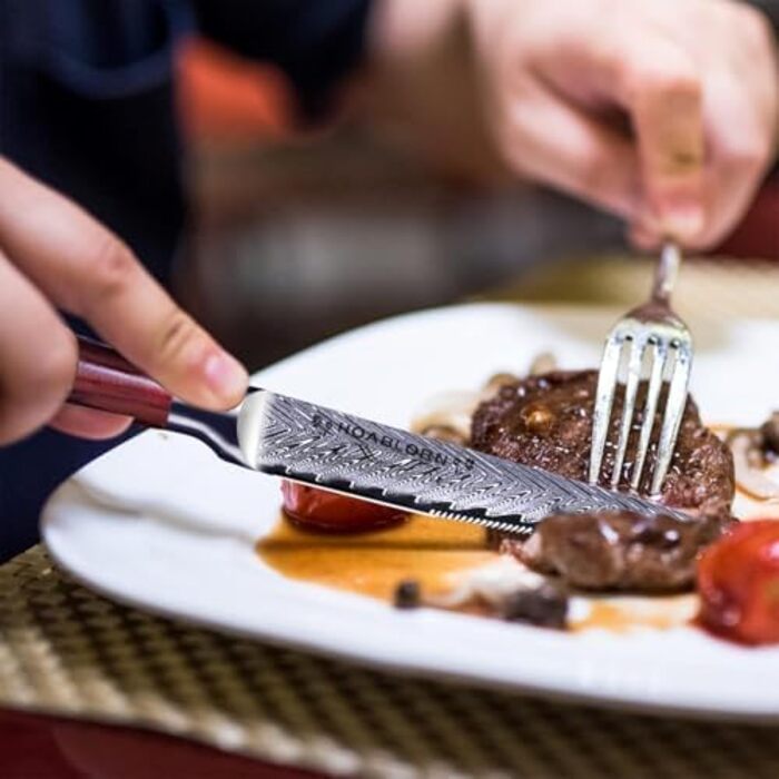 Набір кухонних ножів ChefHoablorn Profi: 6 штук з дерев'яним блоком. Професійний набір ножів для дому, приготування їжі, на подарунок. Червоні стекові ножі.