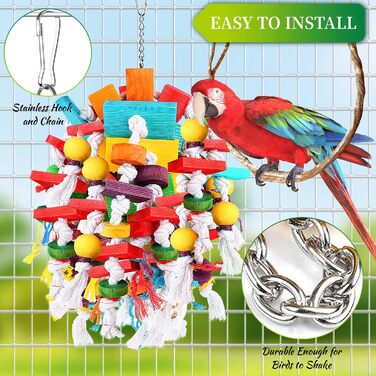 Bird Parrot Chewing Toy, Multi-Colored Wooden Block Tearing Toy, Best Bird Toy for African Grey Parrots, Macaws, Cockatoos, and a Variety of Amazon Parrots