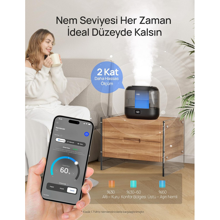 Дрео Дрео Smart Увлажнитель воздуха для спальни, верхнього заповнення, 4л, большой охладитель, увлажнитель с маслом, диффузор та нічне світло, 32 години роботи, тихий ультразвуковий увлажнитель для дому, чорний