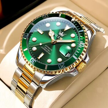 Чоловічий механічний годинник OLEVS з автопідзаводом, водонепроникний, скелетон (двоколірний зелений)