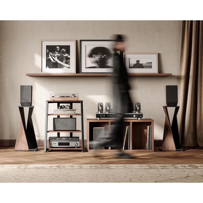 HiFi тумба FITUEYES для вінілу та аудіотехніки з полицями, 61x52x78 см - коричнева