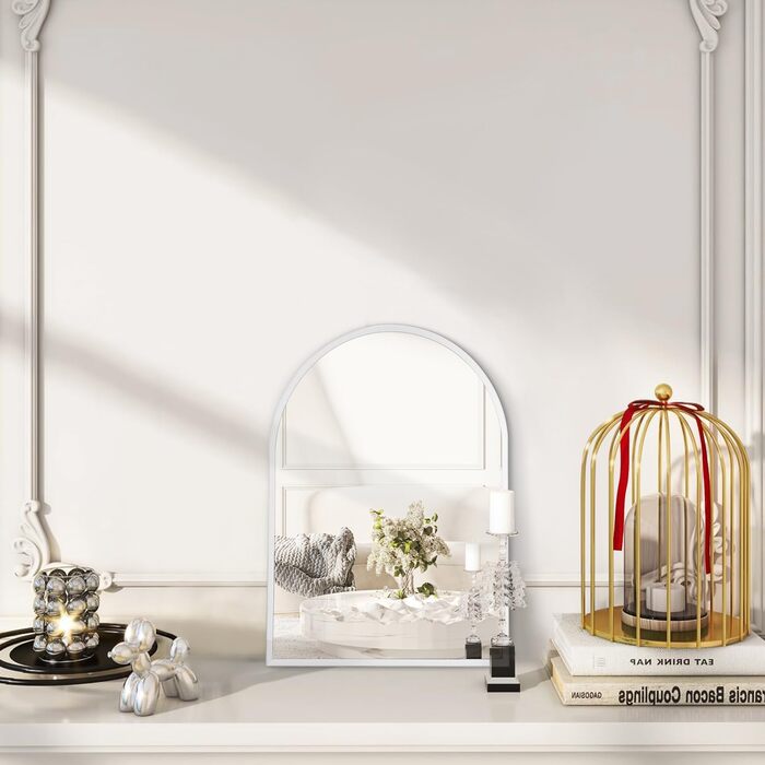 Дзеркало настінне з вигнутим дзеркалом, 45 x 65 см, металевий каркас, для ванної кімнати/вітальні/спальні (40 x 30 см, білий)