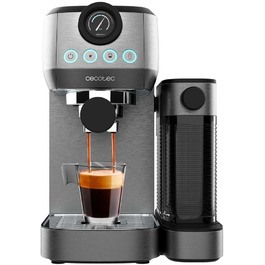 Cecotec Espressomaschine Espresso and Cappuccino Cafelizzia 790 Steel Pro. 1350W, Pressure Gauge, Thermoblock System, 20 Bar Pressure, Automatic Mode for 1-2 coffees, Swivel Steam Wand, 1.2L, Stainless Steel (with Pressure Gauge | Milk Container)
