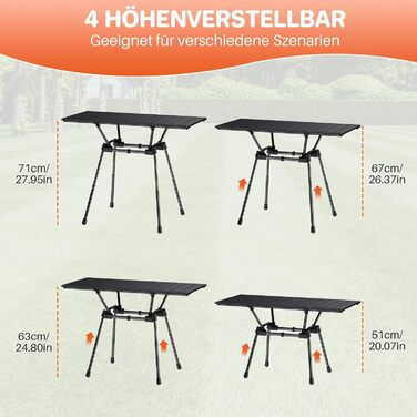 FUNYKICH Стіл для кемпінгу складний 82 x 40 см, регульована висота (44/70 см), легка збірка, портативний, з сітчастою кишенею, алюмінієва поверхня, для барбекю, кемпінгу, вечірок, саду (89 x 40 x 51/63/67/71 см)