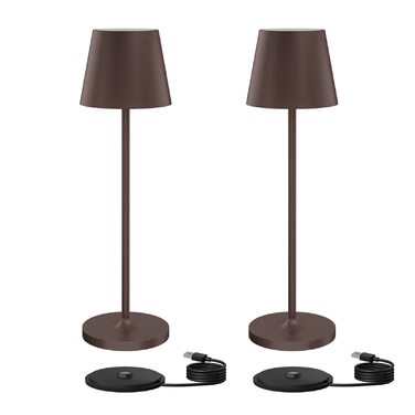 Акумуляторний світлодіодний настільний світильник Klighten 2 шт, димується, для дому та вулиці, USB зарядка, тепле світло 3000K, іржавий колір, IP54, алюміній