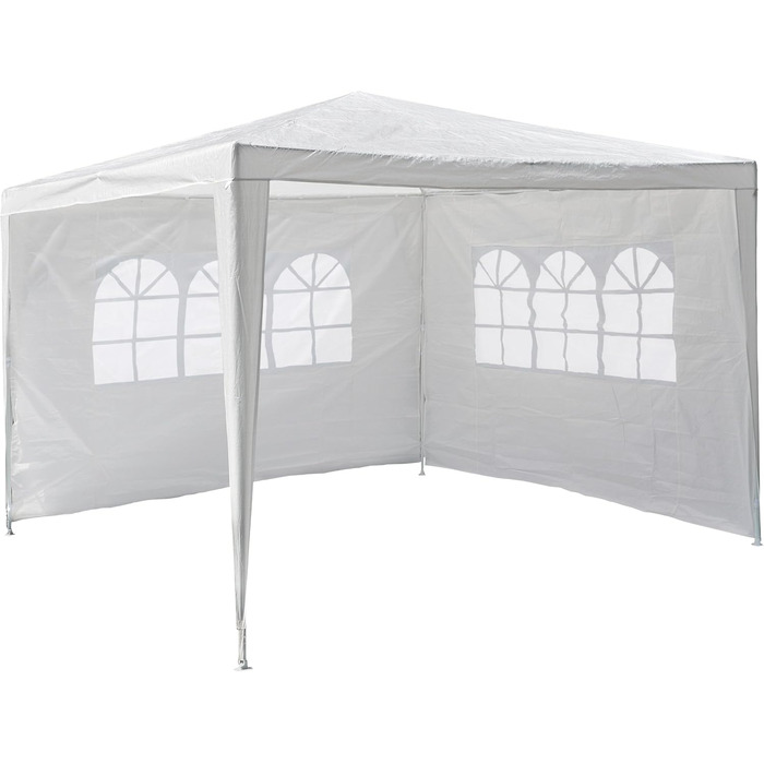 PE Pavilion Party Tent with 2 Side Panels for Garden, Terrace, Market, Camping, Festival as a Shelter and Canopy, Waterproof 3 x 3 m (White)