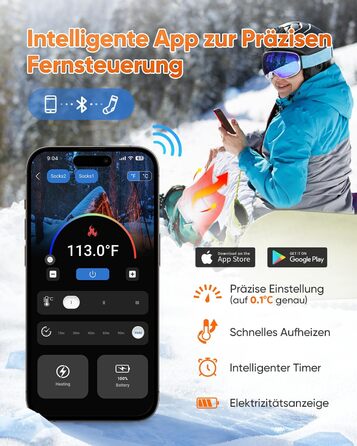 Гріючі шкарпетки з керуванням через додаток, 5000mAh, 5V, 3 режими нагріву, 360° нагрів, для жінок та чоловіків, для катання на лижах та полювання, середнього розміру