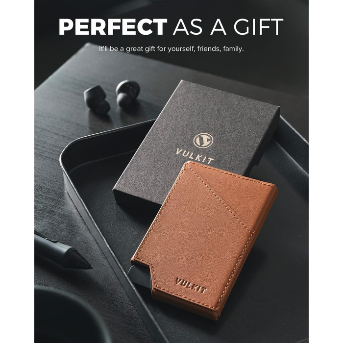 RFID-захисна картхолдер VULKIT з відділенням для грошей, з натуральної шкіри, коричневий