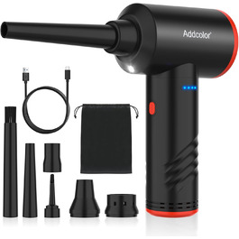 Електричний пилосос для повітряного видування ADDCOLOR, 3 швидкості, 100000 об/хв, LED-підсвічування, акумулятор 6000mAh, набір для чищення ПК, авто, дивану (чорний)