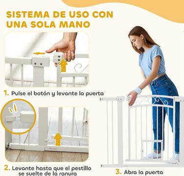 Бар'єр для собак PawHut: регульований, 76-104 см, безпечний, з двома розширювачами, двома замками та маленькими воротами для сходів та дверей, білий