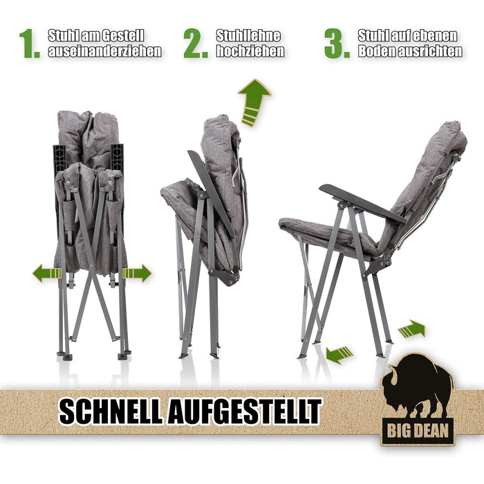 Складний туристичний стілець BigDean Bequemer з регульованою спинкою