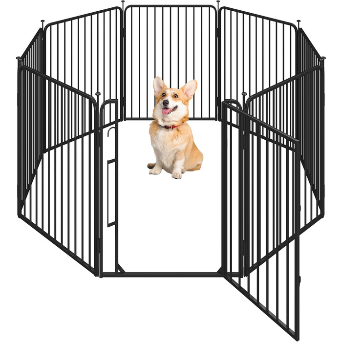 Вольєр для цуценят Yaheetech 8-секційний, 80 см, з замком, захист від подряпин, міцні металеві прути, для дому та саду