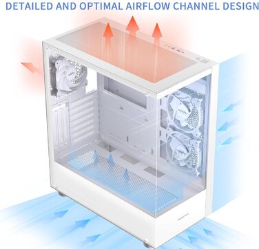 Корпус для ПК MUSETEX K2 ATX Mid-Tower з подвійним склом, білий, 3 вентилятори, USB Type-C